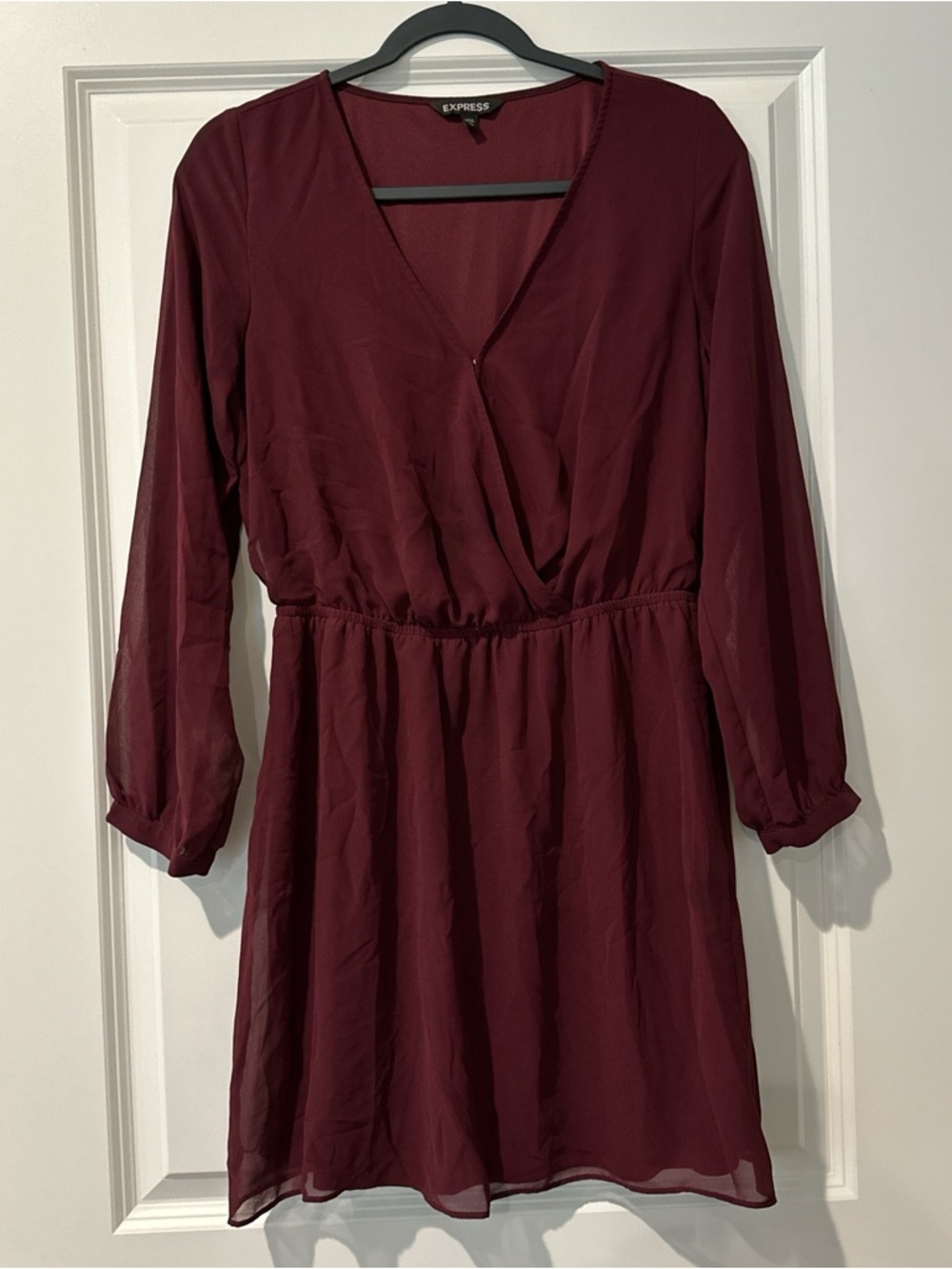 Express Women's Maroon Long Sleeve Wrap-Front Dress